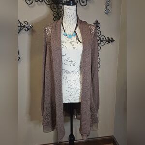 Brown Women's Cardigan with Lace Detail